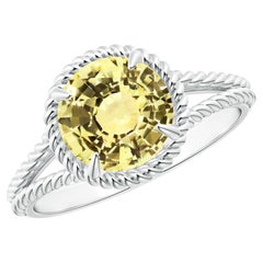 Bague à tige fendue en or blanc, saphir jaune naturel certifié GIA