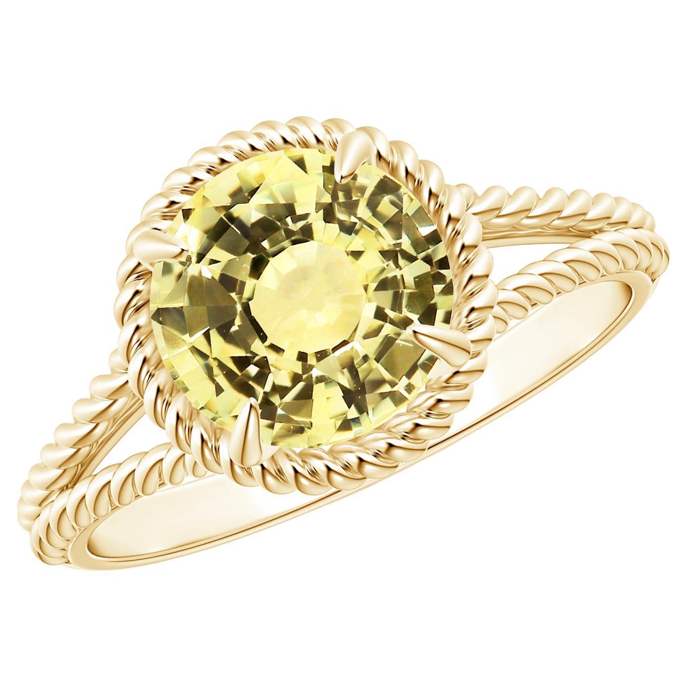 GIA Certified Natural Yellow Sapphire Split Shank Ring in Yellow Gold
