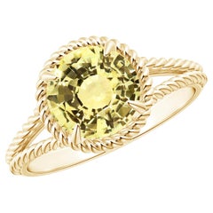 Bague à tige fendue en or jaune avec saphir jaune naturel certifié par le GIA