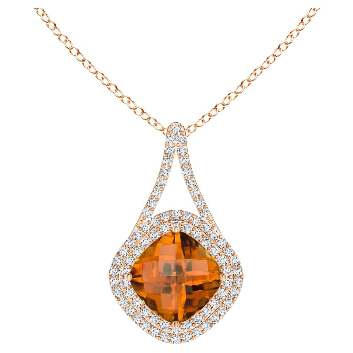 GIA Certified Natural Yellowish Orange Zircon Pendant in Rose Gold For Sale