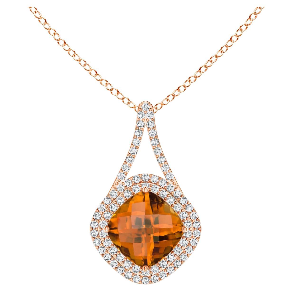 Angara Gia Certified Natural Zircon in Solid Rose Gold Pendant Necklace