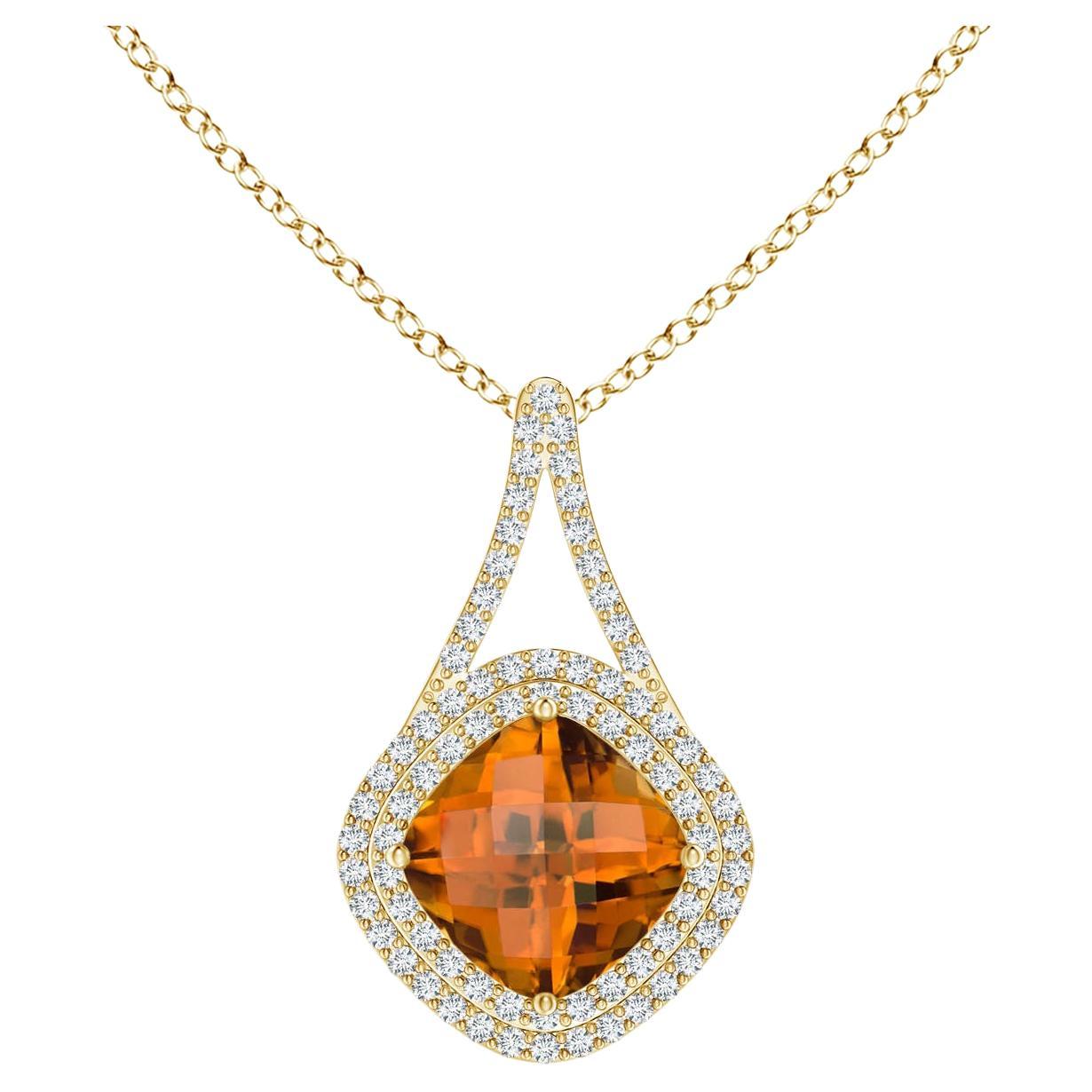 Angara GIA Certified Natural Zircon in Solid Yellow Gold Pendant Necklace For Sale