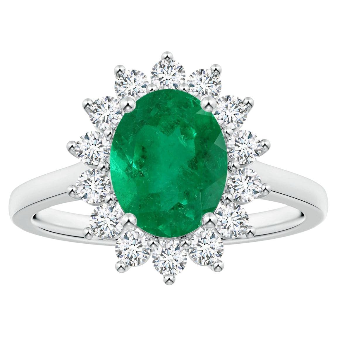 Ovaler kolumbianischer Smaragd-Halo-Ring aus Platin, zertifiziert von Angara Gia