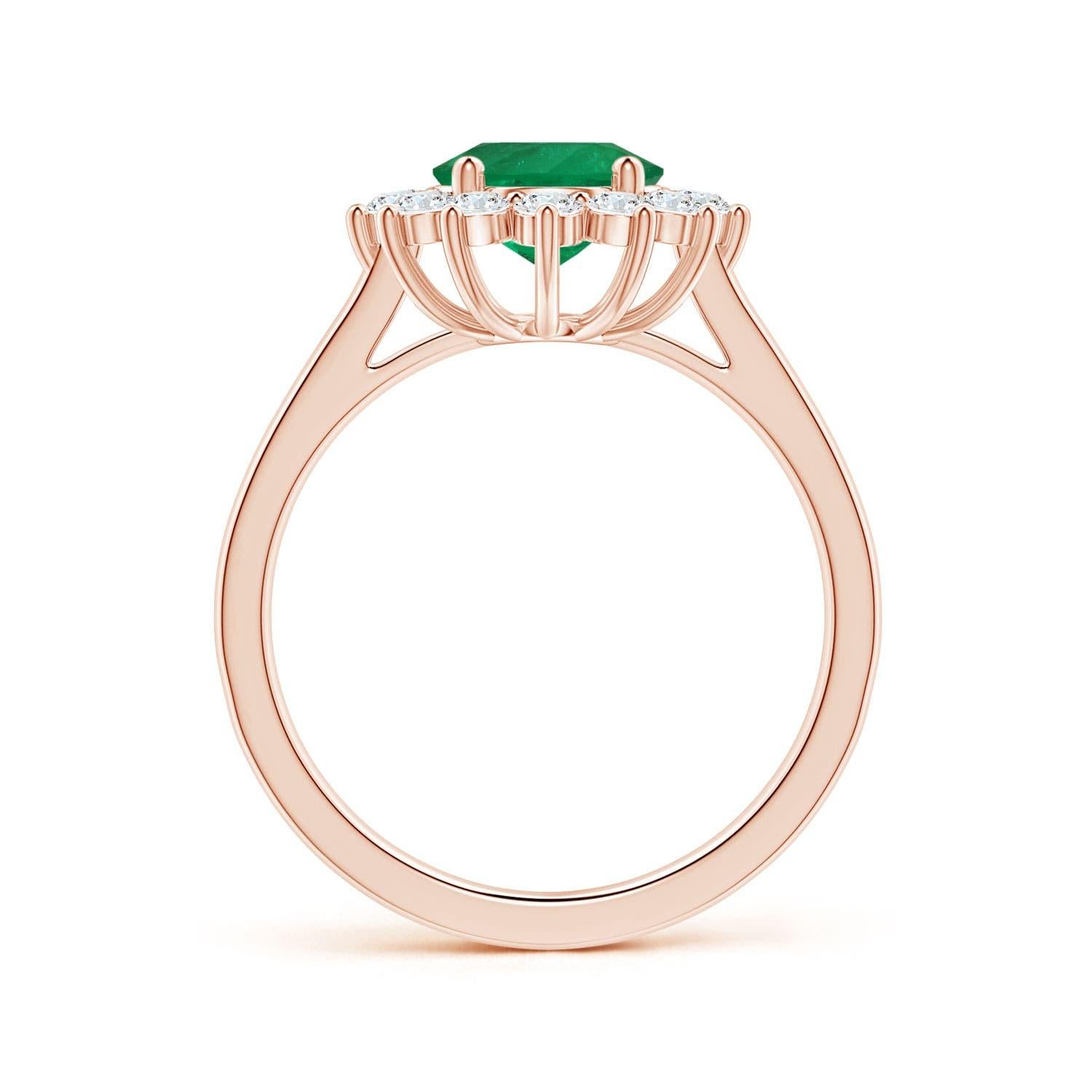 For Sale:  Angara Gia Certified Oval Columbian Emerald Halo Ring in Rose Gold 2