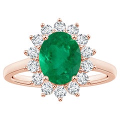 Angara Gia Certified Oval Columbian Emerald Halo Ring in Rose Gold