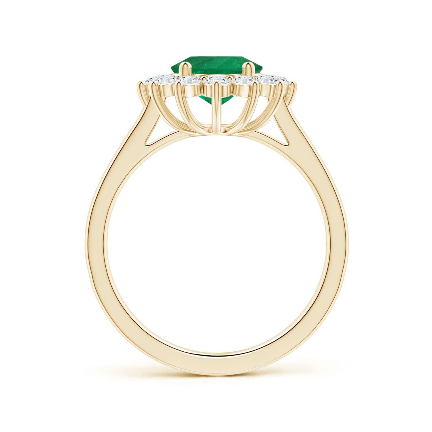 For Sale:  Angara Gia Certified Oval Columbian Emerald Halo Ring in Yellow Gold 2