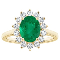 Angara Gia Certified Oval Columbian Emerald Halo Ring in Yellow Gold