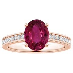 ANGARA Anello con zaffiro rosa ovale certificato GIA in oro rosa con diamanti