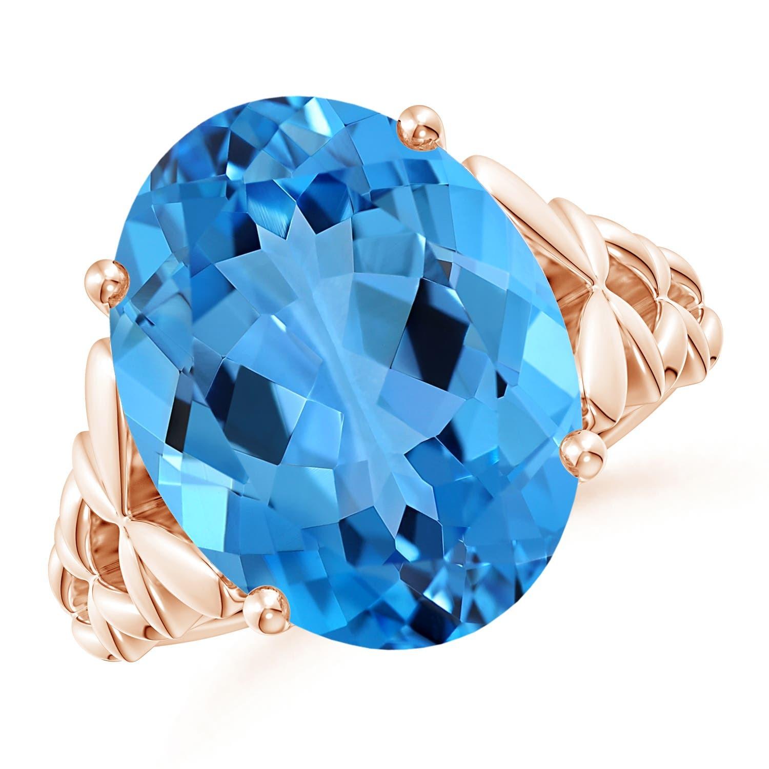 For Sale:  GIA Certified Oval Swiss Blue Topaz Butterfly Cocktail Ring in Rose Gold 2