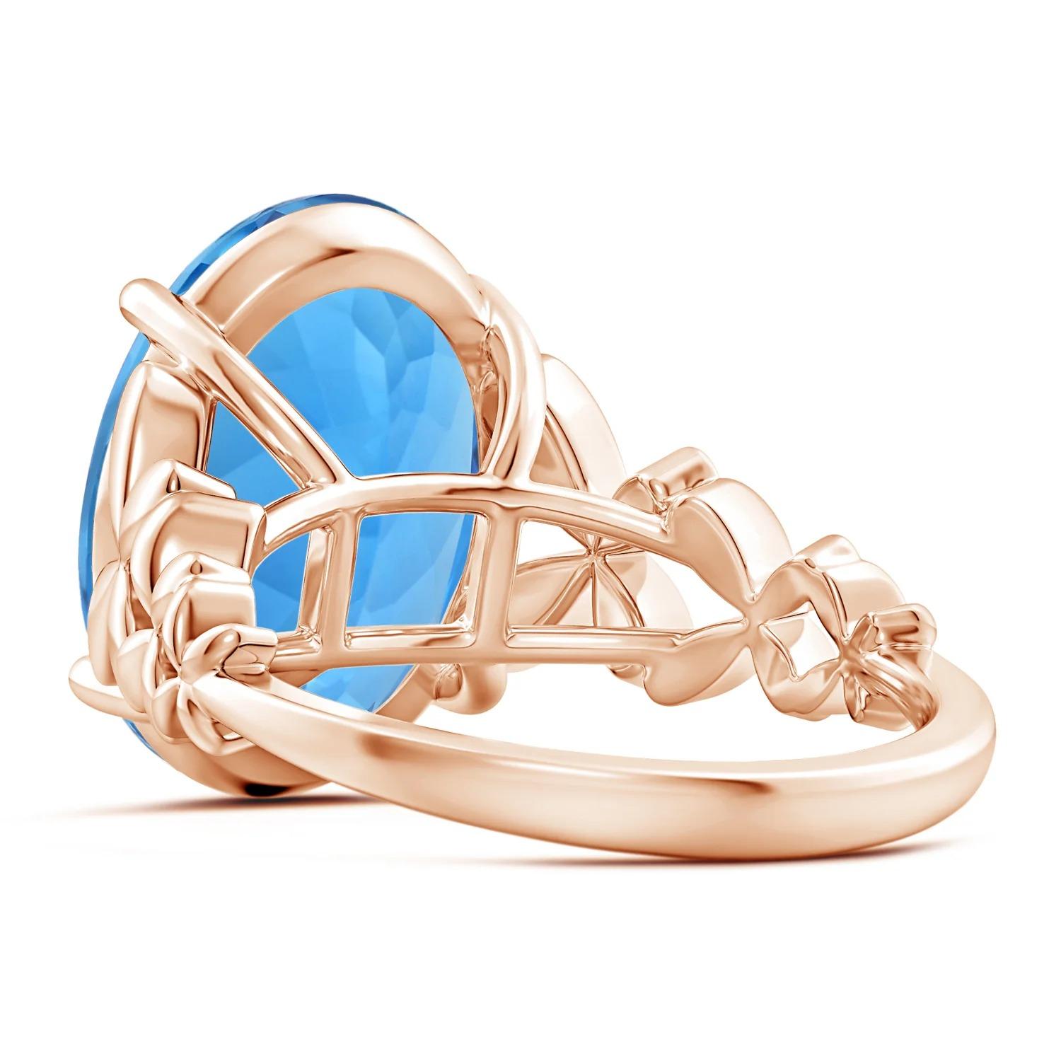For Sale:  GIA Certified Oval Swiss Blue Topaz Butterfly Cocktail Ring in Rose Gold 4