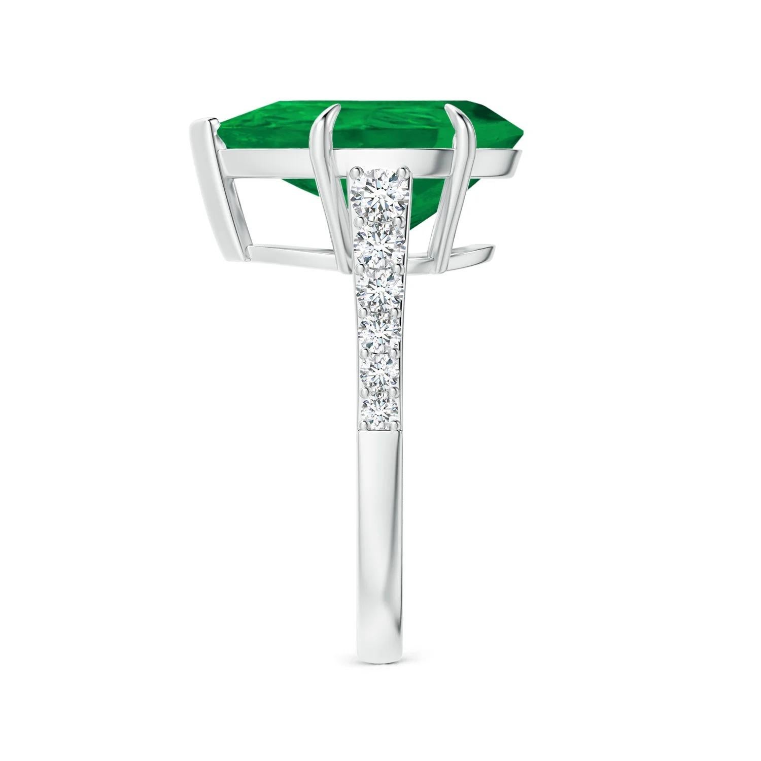 Im Angebot: ANGARA GIA-zertifizierter birnenförmiger Smaragdring aus Platin mit Diamanten () 4