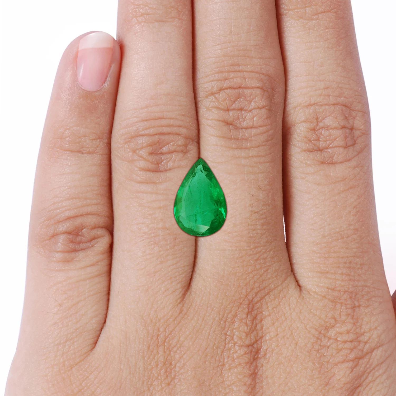 For Sale:  ANGARA GIA Certified Pear-Shaped Emerald Ring in Platinum with Diamonds 7