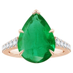 ANGARA GIA Certified Pear-Shaped Emerald Ring in Rose Gold with Diamonds