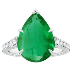 ANGARA GIA Certified Pear-Shaped Emerald Ring in White Gold with Diamonds