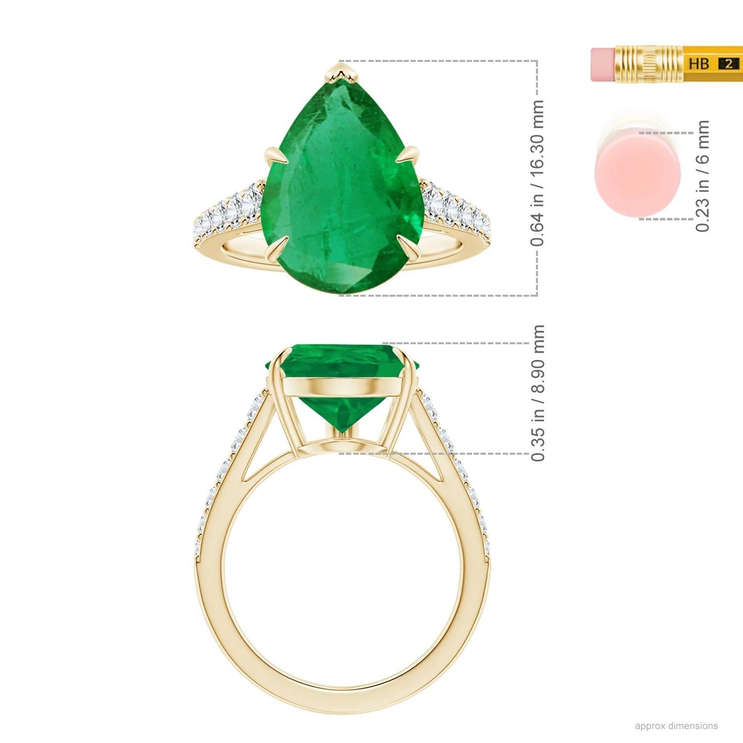 Angara Gia Certified Pear-Shaped Emerald Ring in Yellow Gold with Diamonds 5