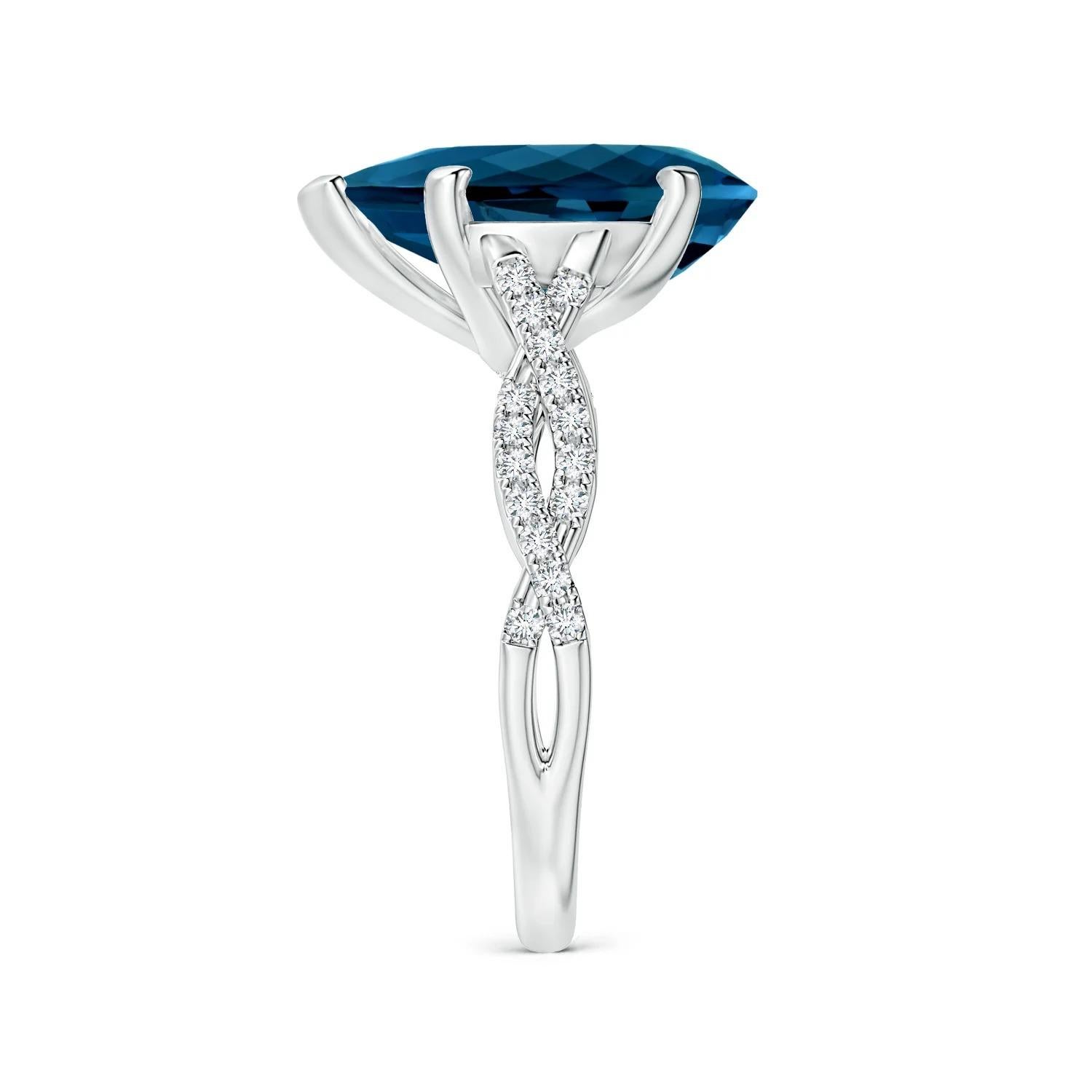 ANGARA GIA Certified Pear-Shaped London Blue Topaz Ring in Platinum 4