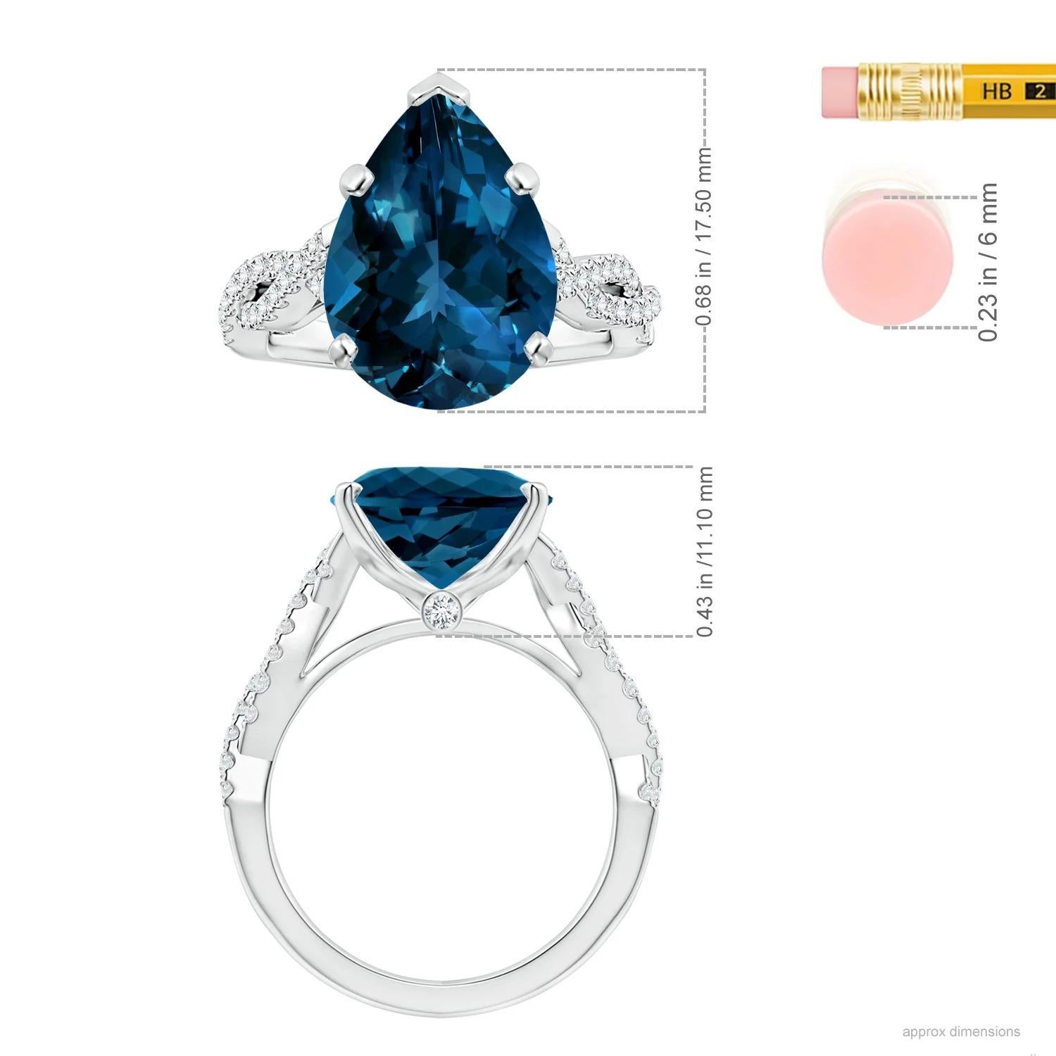 ANGARA GIA Certified Pear-Shaped London Blue Topaz Ring in Platinum 5
