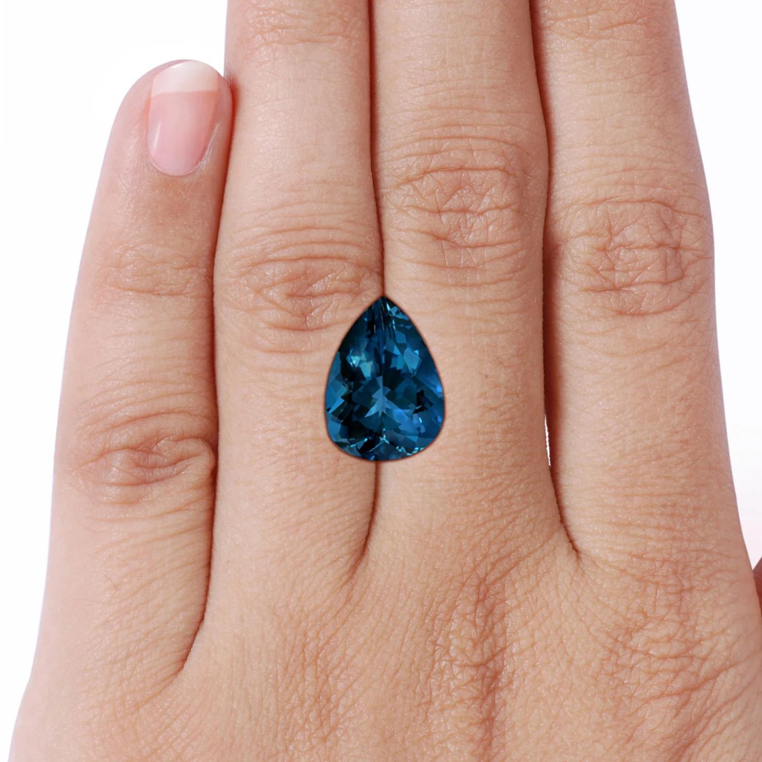 ANGARA GIA Certified Pear-Shaped London Blue Topaz Ring in Platinum 7