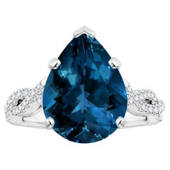 ANGARA GIA Certified Pear-Shaped London Blue Topaz Ring in Platinum