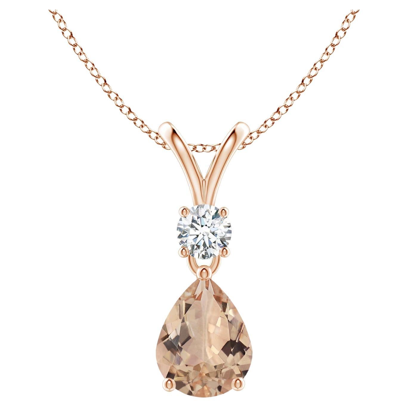 Angara GIA Certified Pear-Shaped Natural Morganite Rose Gold Pendant Necklace For Sale