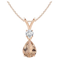 Angara GIA Certified Pear-Shaped Natural Morganite Rose Gold Pendant Necklace