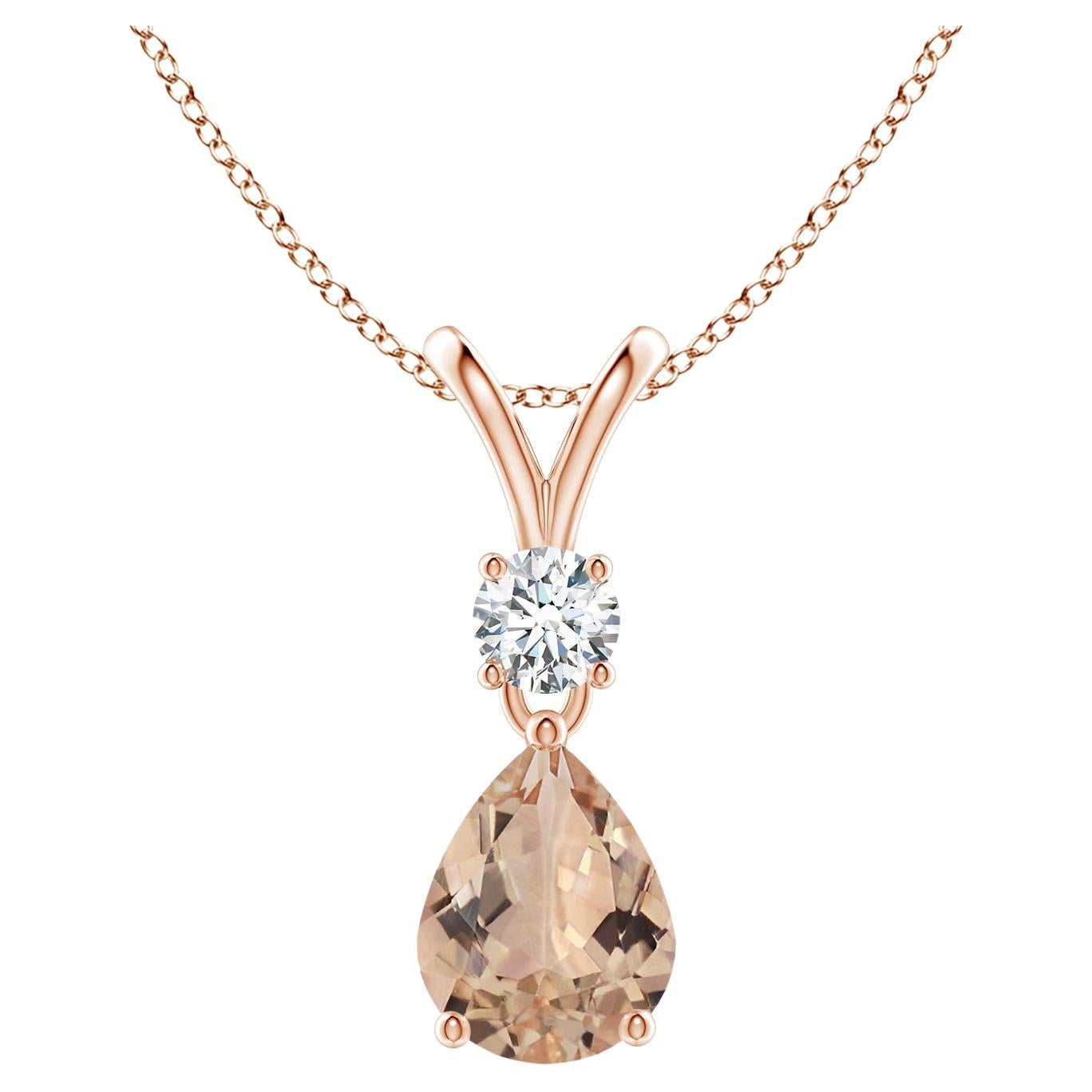 ANGARA GIA Certified Pear-Shaped Natural Morganite Rose Gold Pendant Necklace For Sale