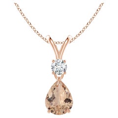 ANGARA GIA Certified Pear-Shaped Natural Morganite Rose Gold Pendant Necklace