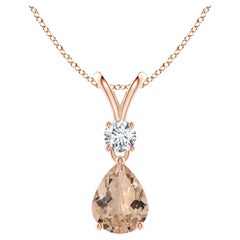 ANGARA GIA Certified Pear-Shaped Natural Morganite Rose Gold Pendant Necklace