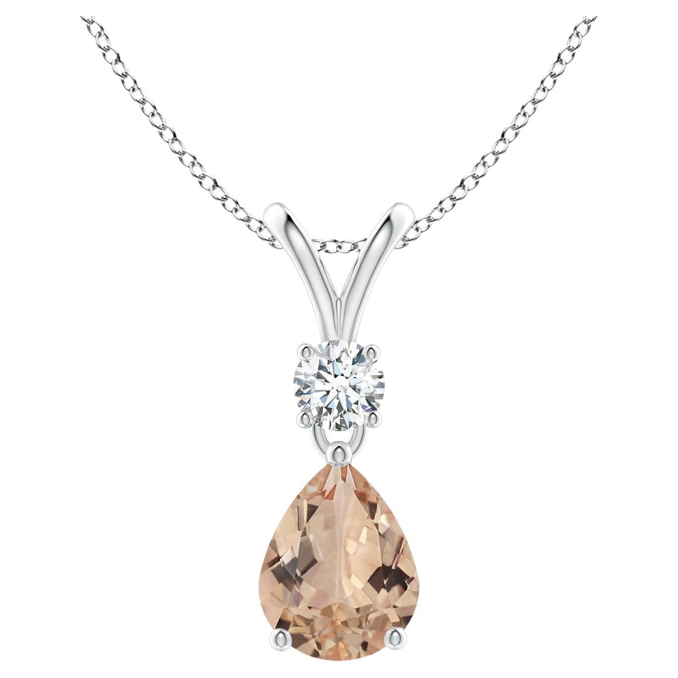 ANGARA GIA Certified Pear-Shaped Natural Morganite White Gold Pendant Necklace