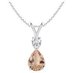 ANGARA GIA Certified Pear-Shaped Natural Morganite White Gold Pendant Necklace