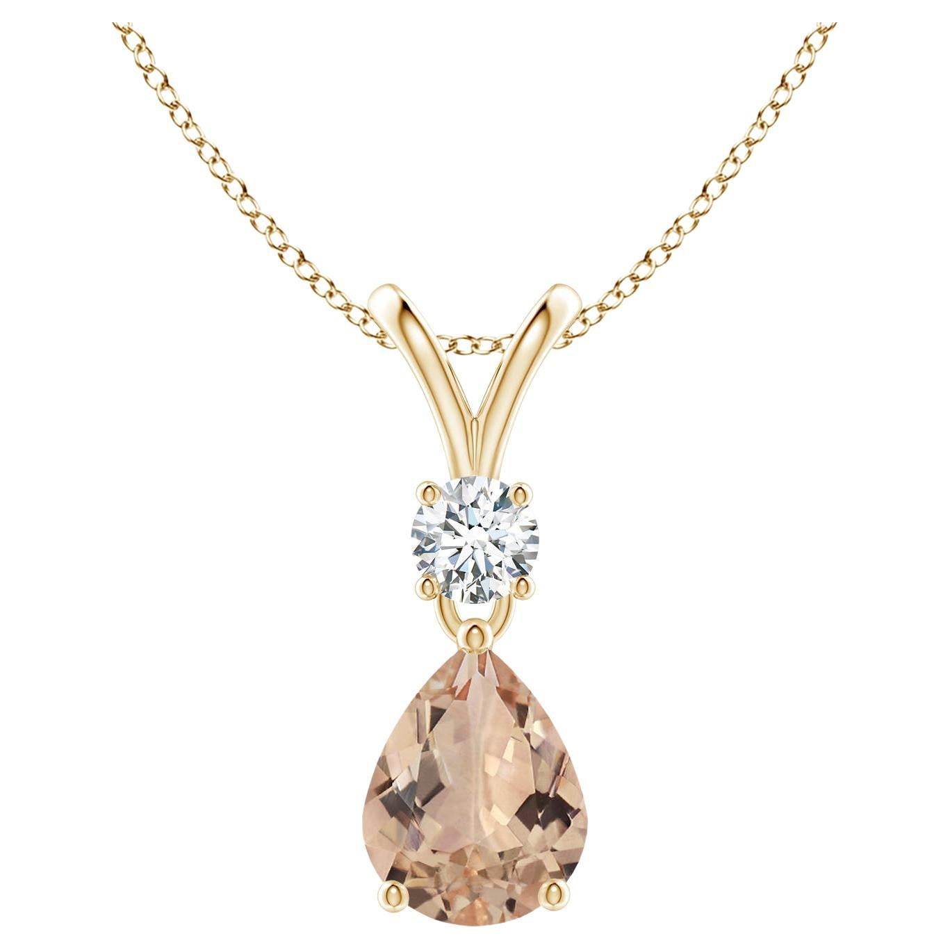 ANGARA GIA Certified Pear-Shaped Natural Morganite Yellow Gold Pendant Necklace For Sale