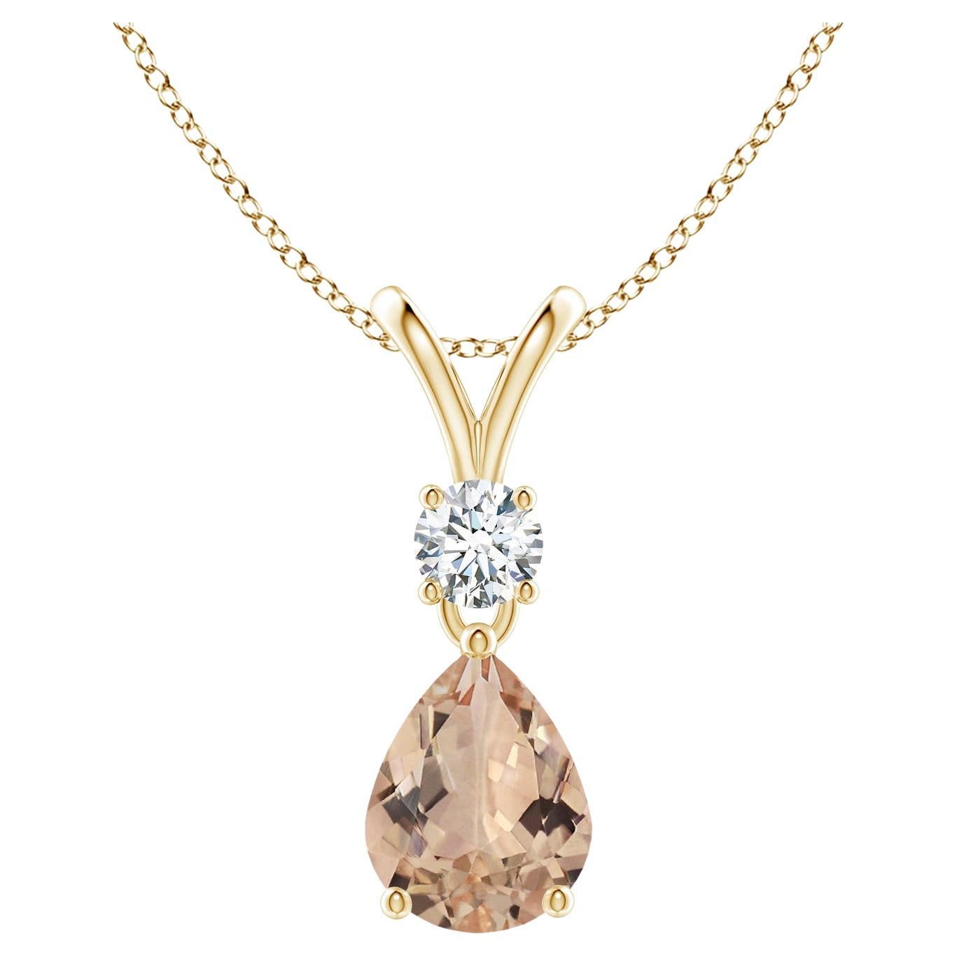 Angara GIA Certified Pear-Shaped Natural Morganite Yellow Gold Pendant Necklace