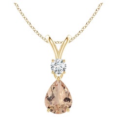 Angara GIA Certified Pear-Shaped Natural Morganite Yellow Gold Pendant Necklace