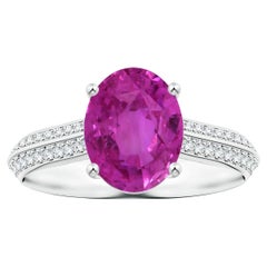 GIA Certified Pink Sapphire Knife Edge Ring in Platinum with Diamonds