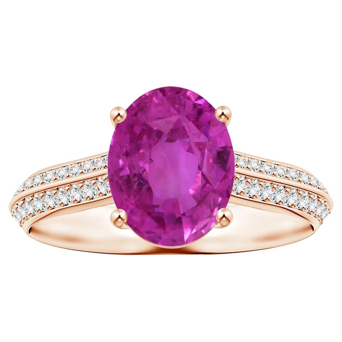 For Sale:  GIA Certified Pink Sapphire Knife Edge Ring in Rose Gold with Diamonds