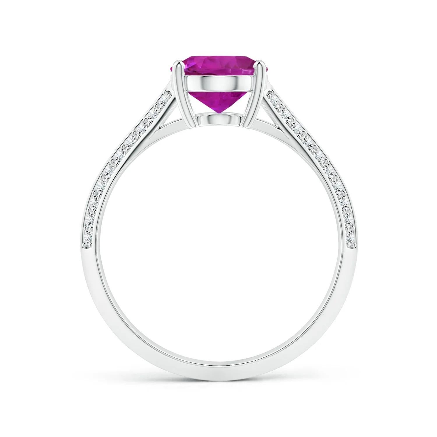 For Sale:  Angara Gia Certified Pink Sapphire Knife Edge Ring in White Gold with Diamonds 2