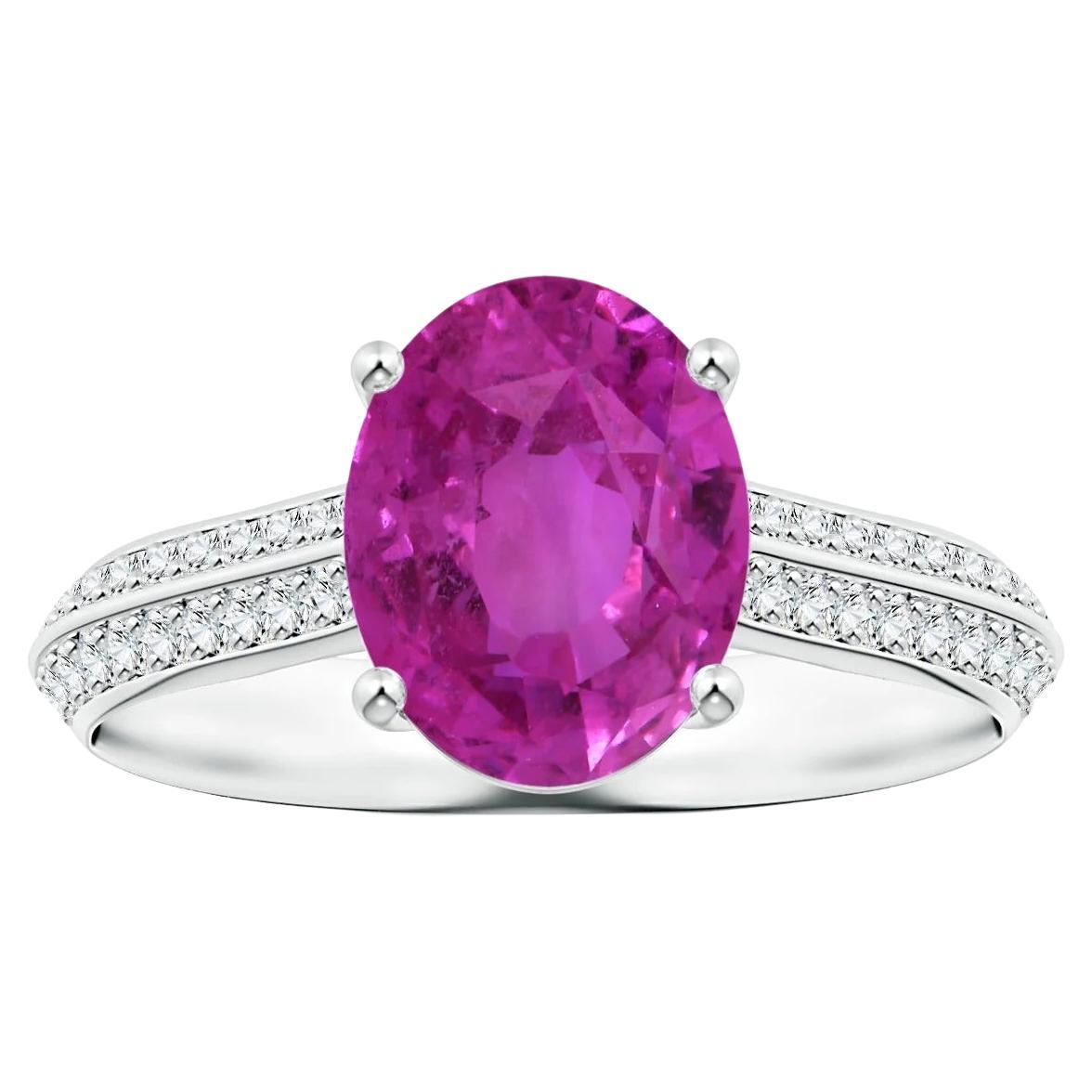 For Sale:  Angara Gia Certified Pink Sapphire Knife Edge Ring in White Gold with Diamonds