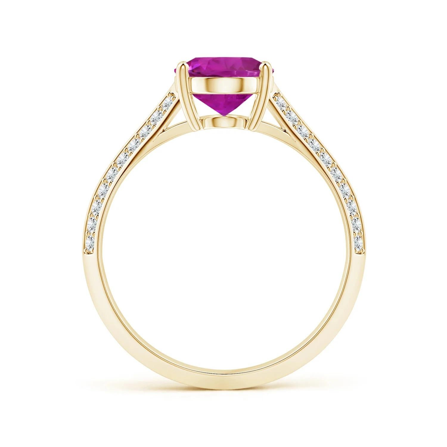 For Sale:  Angara Gia Certified Pink Sapphire Knife Edge Ring in Yellow Gold with Diamonds 2