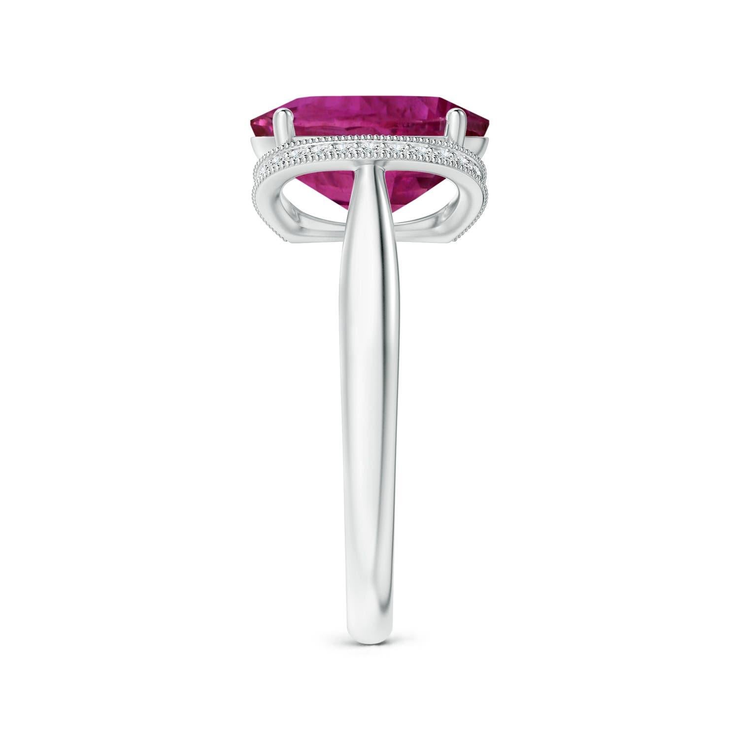 Angara Gia Certified Pink Sapphire Ring in Platinum with Diamond Half Halo 3