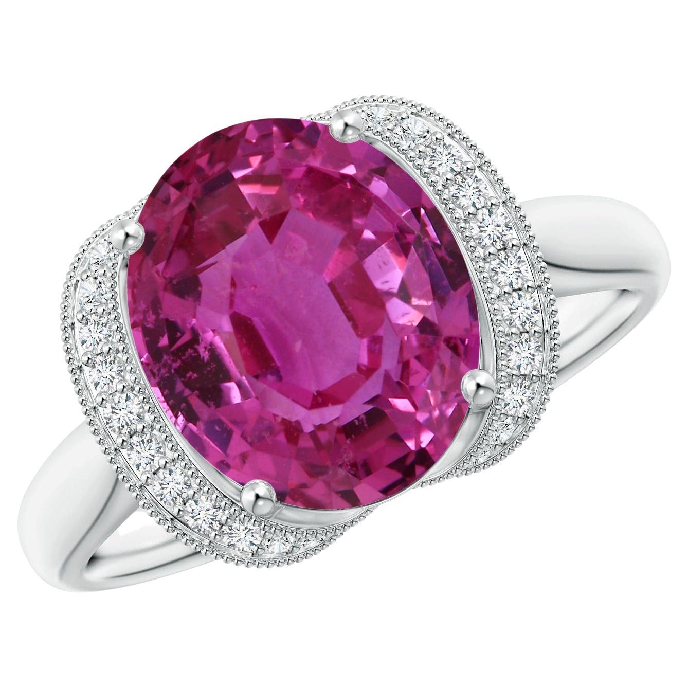 For Sale:  Angara Gia Certified Pink Sapphire Ring in Platinum with Diamond Half Halo