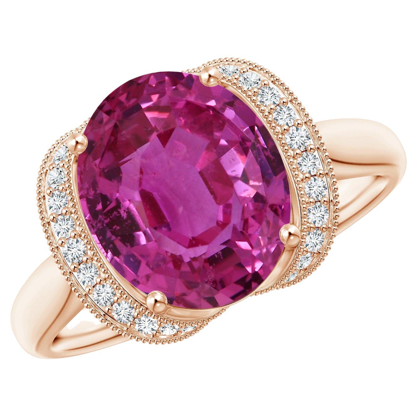 For Sale:  Angara Gia Certified Pink Sapphire Ring in Rose Gold with Diamond Half Halo