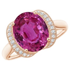 Angara Gia Bague en or rose et saphir rose certifié avec demi-halo de diamants
