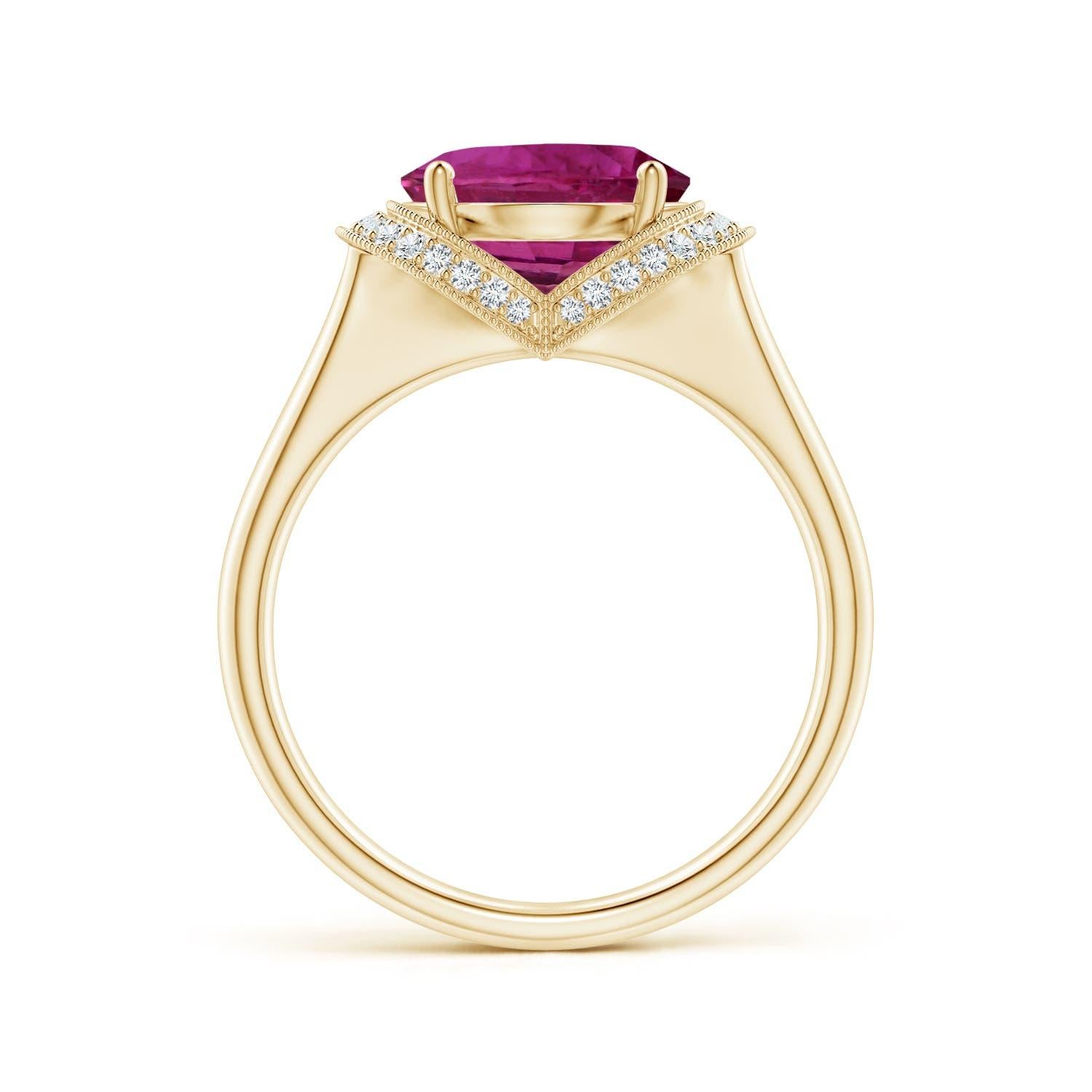 For Sale:  Angara Gia Certified Pink Sapphire Ring in Yellow Gold with Diamond Half Halo 2