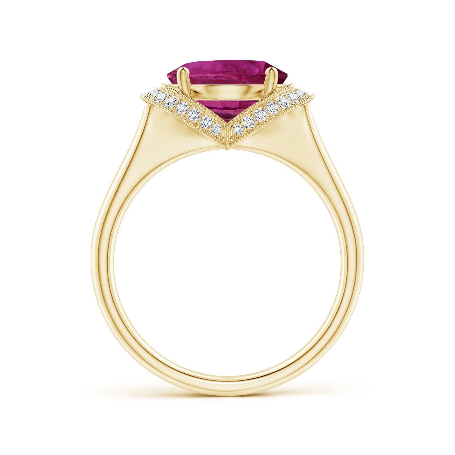 Angara Gia Certified Pink Sapphire Ring in Yellow Gold with Diamond Half Halo 2