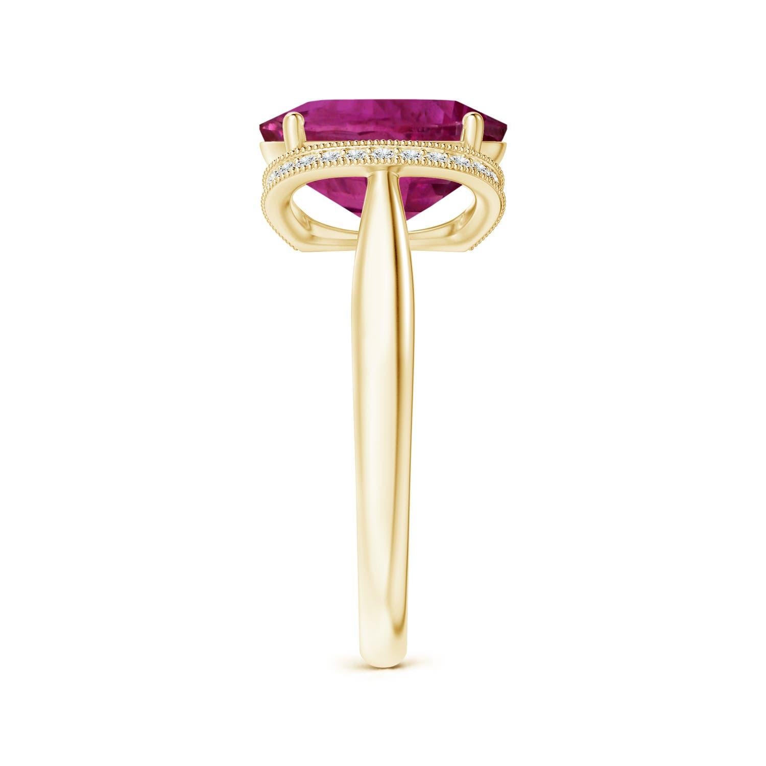 Angara Gia Certified Pink Sapphire Ring in Yellow Gold with Diamond Half Halo 3
