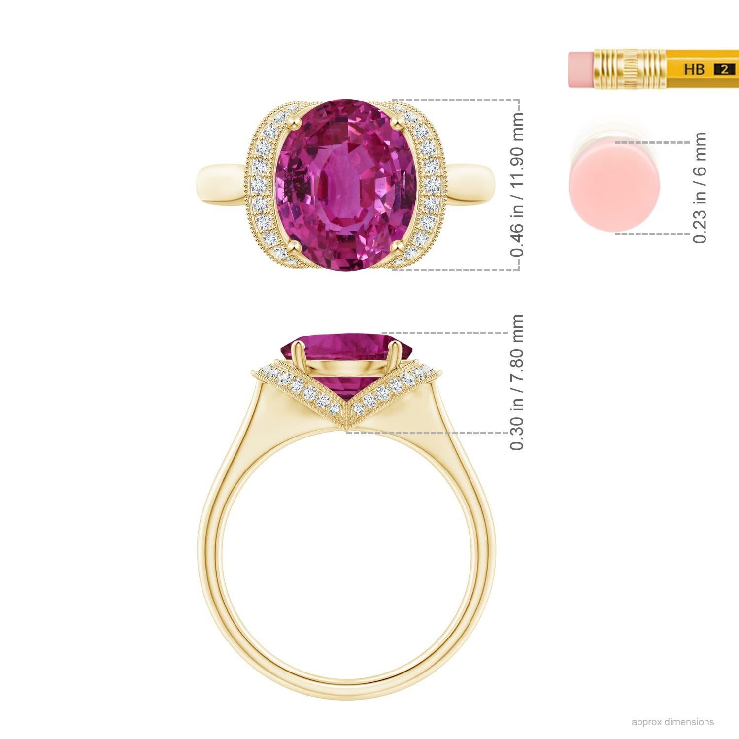 Angara Gia Certified Pink Sapphire Ring in Yellow Gold with Diamond Half Halo 4
