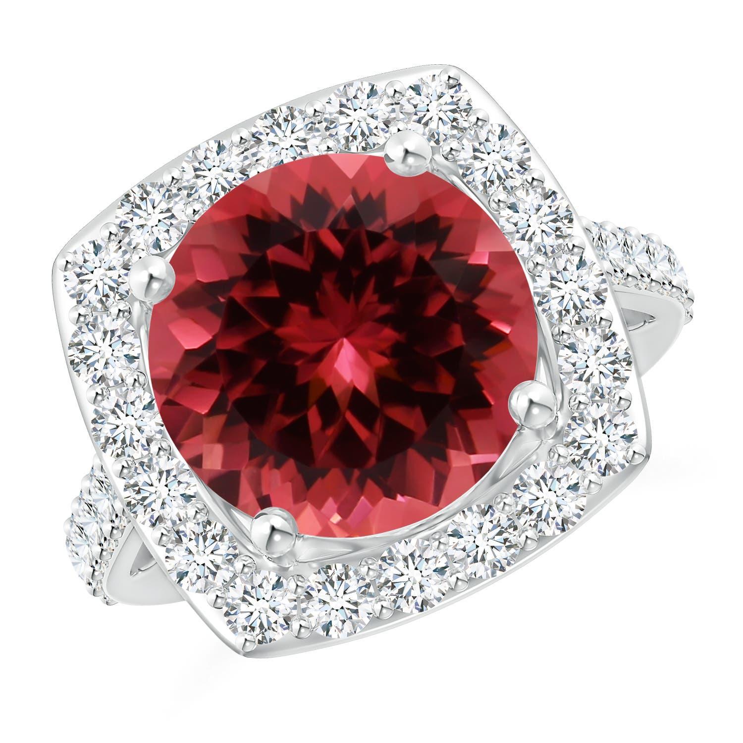 For Sale:  ANGARA GIA Certified 2.15ct Pink Tourmaline Diamond Halo Ring in 18K White Gold