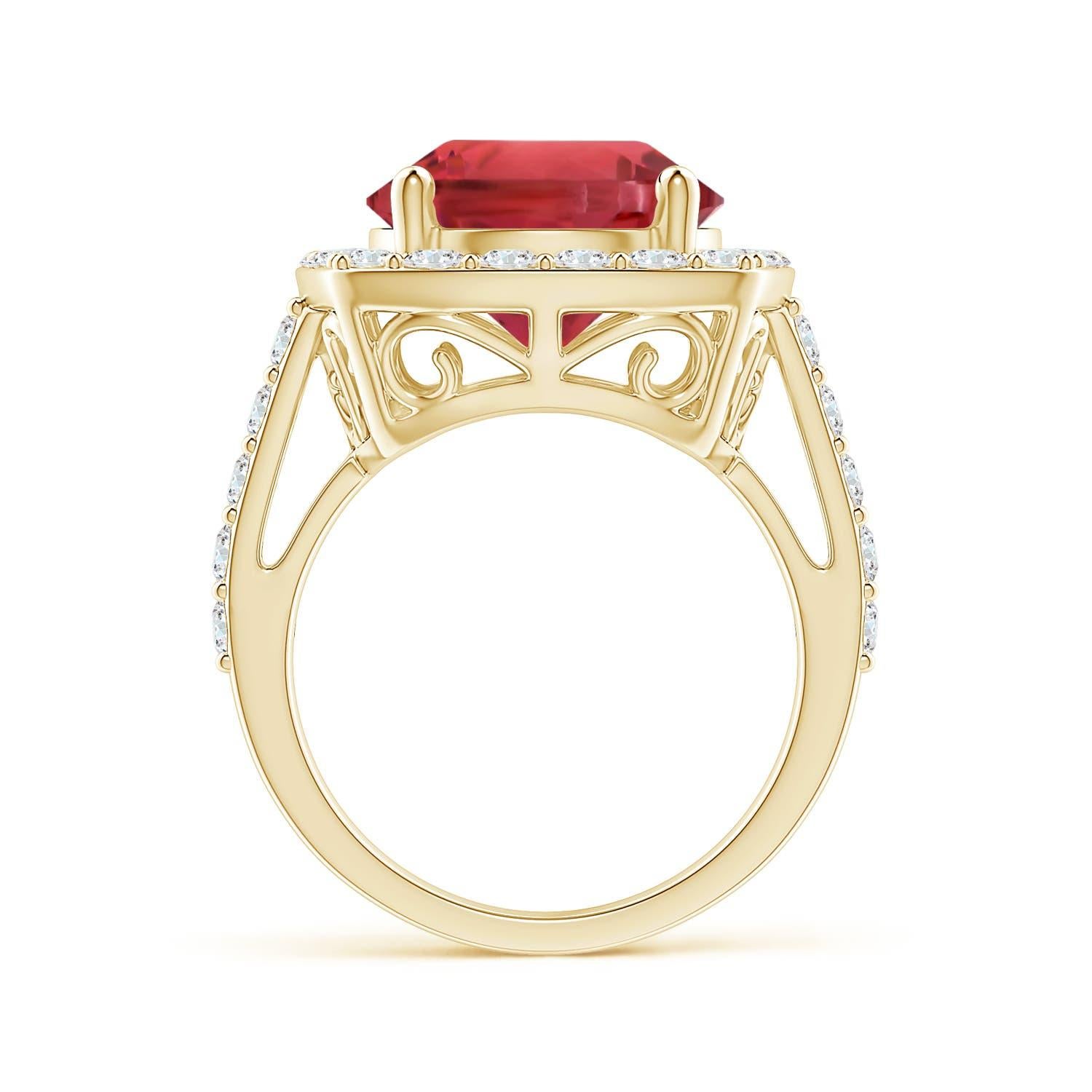 For Sale:  ANGARA GIA Certified 2.15ct Pink Tourmaline Diamond Halo Ring in 18K Yellow Gold 2