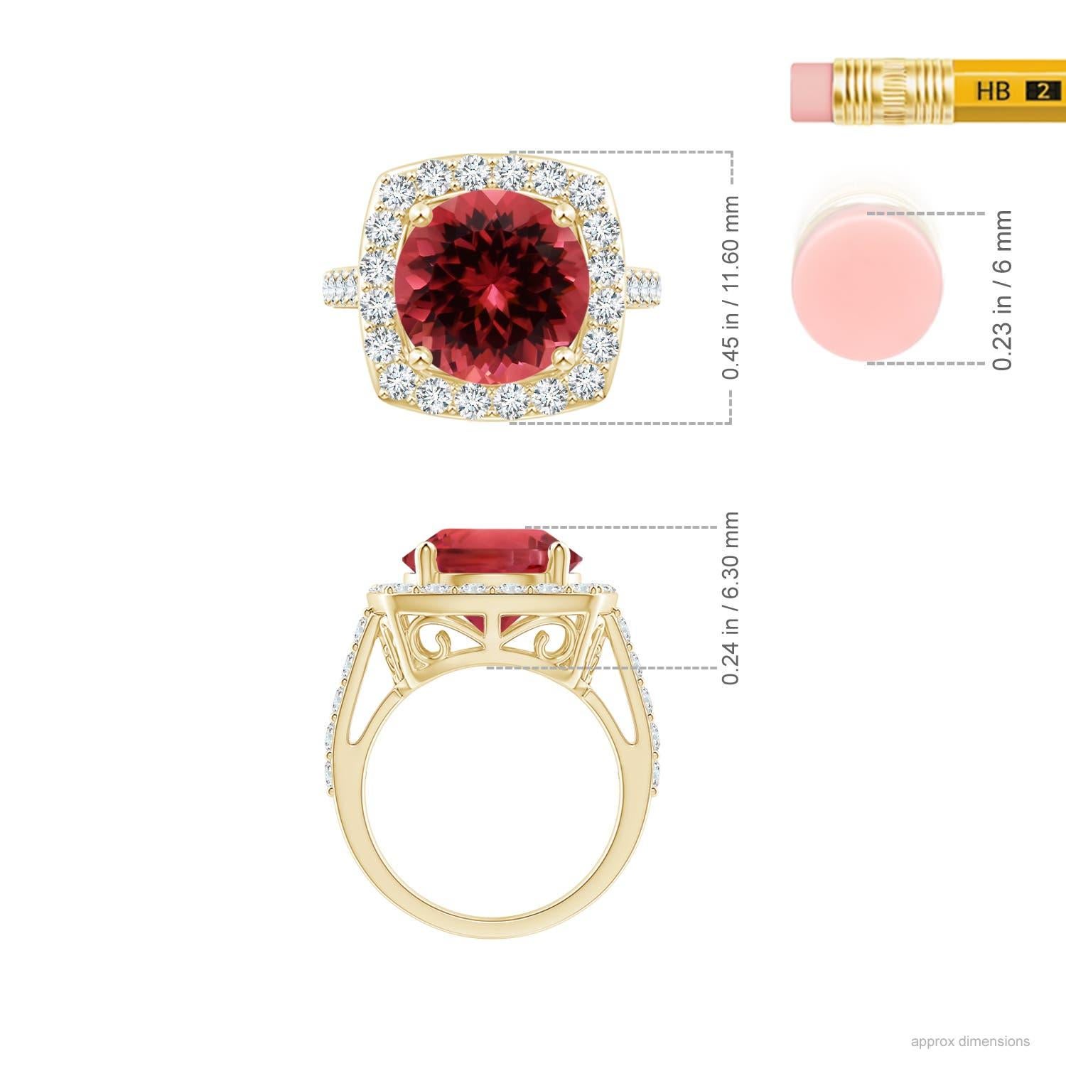 For Sale:  ANGARA GIA Certified 2.15ct Pink Tourmaline Diamond Halo Ring in 18K Yellow Gold 4