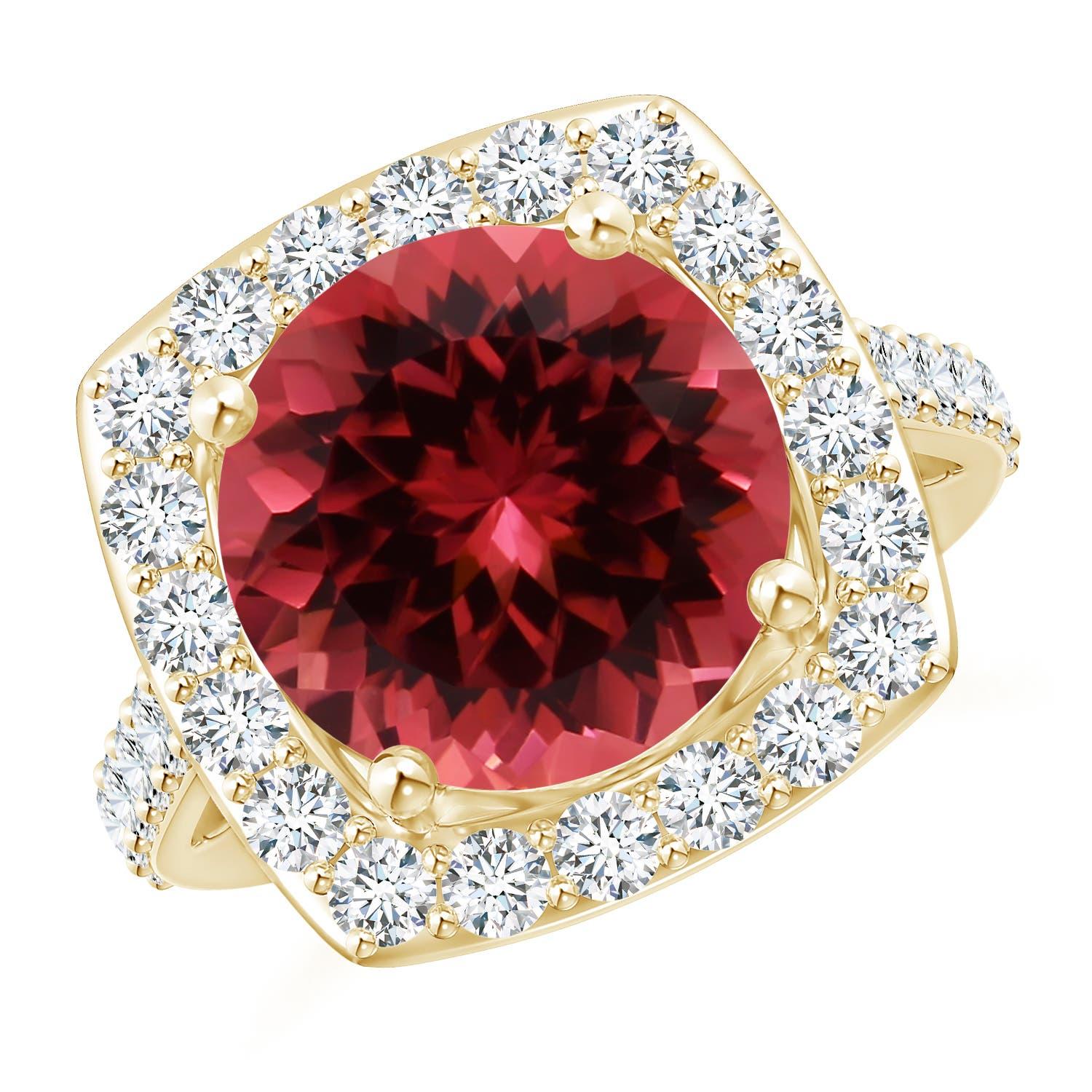 For Sale:  ANGARA GIA Certified 2.15ct Pink Tourmaline Diamond Halo Ring in 18K Yellow Gold